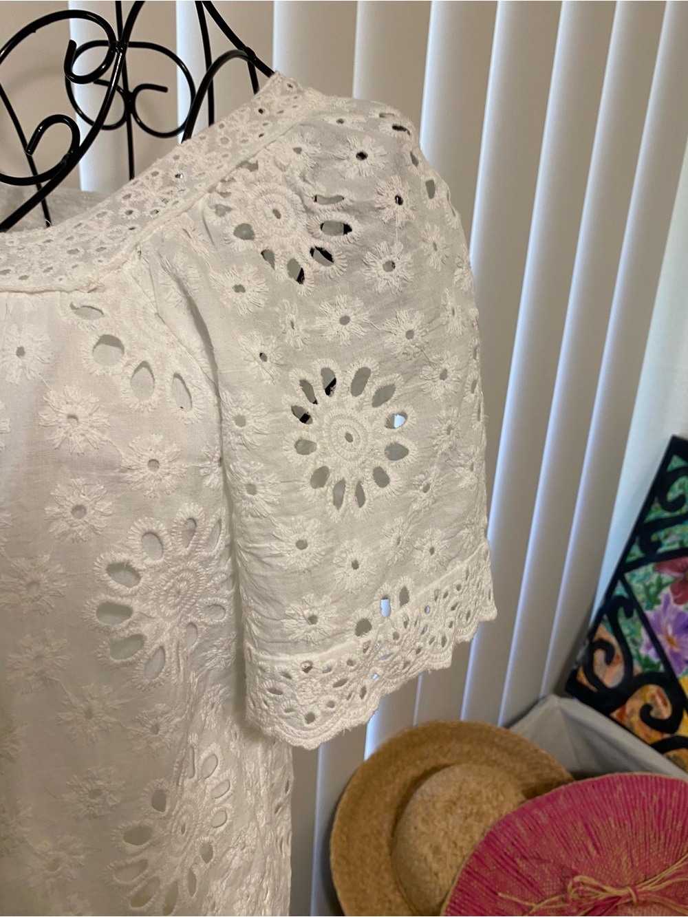 Ultra Pink  Daisy White Eyelet Peasant Top - Picture 6 of 11